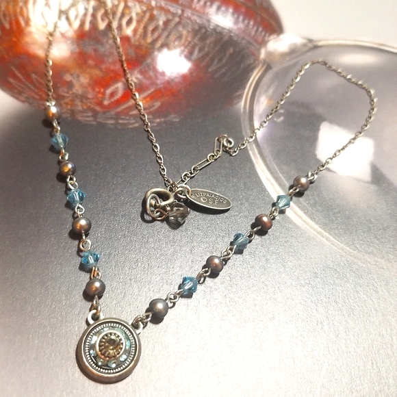 VTG Designer signed Liz Paiacios Blue Swarovski Crystal Necklace - Picture 2 of 5